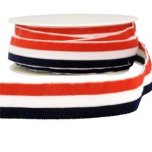 Bobine 15m Velours Stripes Polyester Marine, Blanc Et Rouge - MyMercerie