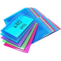 Lot De 40 Pochettes - Pour Document A5 - Avec Bouton Pression - Couleurs Assorties - Rapesco - Esselte