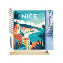Peinture Par Numéro Figured'art - Affiche Vintage Nice - Kit De Loisir Créatif Diy Numéro D'Art Complet - 40x50cm Toile Roulée + Châssis En Bois À