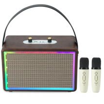 Enceinte Bluetooth Rétro Effet Lumineux Coloré Karaoke Double Microphone Cuir Marron Yonis - Yonis