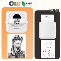Wellkitch - Imprimante Photo Portable Mini Imprimante Instantané Sans Fil Avec 13 Rouleaux 5 Stylo Papier Pr Photo Étiquette Memo A35 - Noire