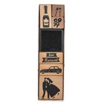 6 Tampons En Bois Avec Encreur - Mariage - Rico Design
