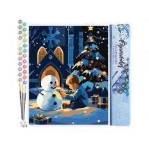 Peinture Par Numéro Figured'art - Garçon Et Bonhomme De Neige Par Une Nuit D'Hiver - Kit De Loisir Créatif Diy Numéro D'Art Complet - 40x50cm Sans