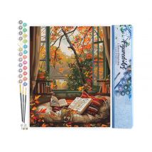Peinture Par Numéro Figured'art - Lecture Cosy En Automne - Kit De Loisir Créatif Diy Numéro D'Art Complet - 40x50cm Sans Châssis En Bois