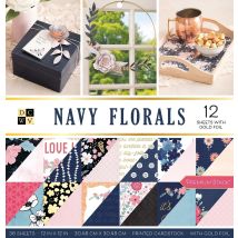 Bloc De 36 Feuilles 30,5cm X 30,5cm Recto Verso Navy Floral American Crafts - American Crafts