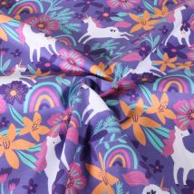 Tissu Popeline De Coton Poppy Licorne Sur Fond Parme - Au Mètre - Craftine