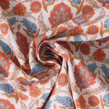 Tissu Coton Imprimé Indien Meyrah Sur Fond Blanc Cassé - Au Mètre - Craftine