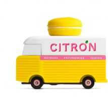 Candycar Vans: Macaron Van Jaune (h211) 8,4x4,1x6,5cm, Wooden Diecast, En Boîte Cadeau, 3+ - Candylab Toys