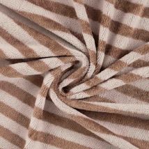 Tissu Micro Eponge Bambou Rayures Lyo Marrons Sur Fond Beige - Au Mètre - Craftine