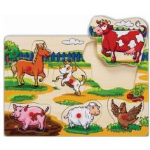 Puzzle En Bois Les Animaux De La Ferme - 6 Pieces - Eichhorn - Puzzle A Encastrer - Puzzle Avec Boutons - Eichhorn
