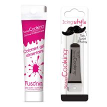 Colorant Alimentaire En Gel 20 G Fuschia + Stylo De Glaçage Noir - Scrapcooking