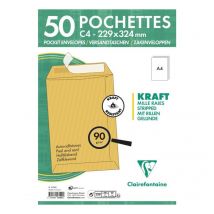 50 Enveloppes - Kraft Brun - C4 229x324mm - Auto-adhésive - Clairefontaine