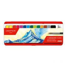 Gouache - Palette De 15 Pastilles De Couleur - Boîte Métal - Pinceau - Caran D'Ache