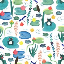 Tissu Coton Imprimé Grenouilles Tons Bleus Sur Fond Blanc - Craftine
