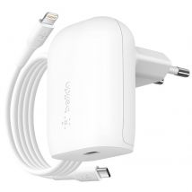 Belkin Chargeur Secteur Usb C 30w Format Plat Câble Usb C Vers Lightning 1m Blanc