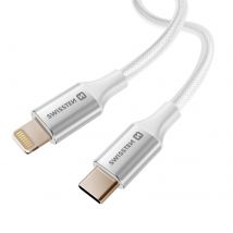 Swissten Câble Usb-c Vers Lightning Design Tressé Anti-nœud Blanc