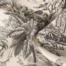 Tissu Coton Lin Jouy Maharani Noir Sur Fond Naturel - Au Mètre - Craftine