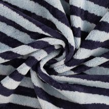 Tissu Micro Eponge Bambou Rayures Lyo Bleues Marine Sur Fond Bleu Clair - Au Mètre - Craftine