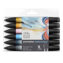 Lot De 6 Feutres Promarker Watercolour Tons Ciel Winsor Et Newton - Winsor & Newton