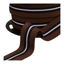 Bobine 20m Élastique Bicolore Avec Liseret Central 32mm Marron Café - MyMercerie