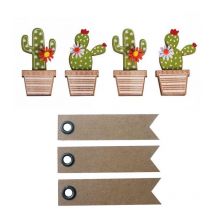 4 Autocollants Bois Cactus 6,5 Cm + 20 Étiquettes Kraft Fanion - Youdoit