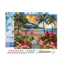 Peinture Par Numéro Figured'art Avec Cadre - Sous Les Cocotiers - Kit De Loisir Créatif Diy Numéro D'Art Complet - 40x50cm Toile Tendue Sur Châssis