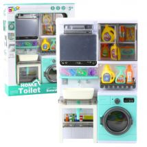 Salle De Bain Jouet Avec Lavabo Laveuse Placard Accessoires Lumières Sons - D toys