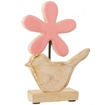Figurine Oiseau Et Fleur En Bois De Rose 25 Cm - Jolipa