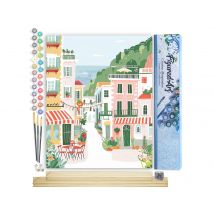 Peinture Par Numéro Figured'art - Ville Côtière Pastel - Kit De Loisir Créatif Diy Numéro D'Art Complet - 40x50cm Toile Roulée + Châssis En Bois À