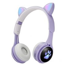 Casque Audio Lumineux Pliable Bluetooth Avec Oreilles Et Pattes De Chat Roses Purple Yonis - Yonis