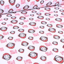 Tissu Coton Imprimé Sous Licence Casa De Papel Rouge Sur Fond Blanc - Au Mètre - Craftine