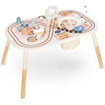 Table D'Activités Bois Enfant - Hypermotion - Boucle Motrice Avec Perles, Trieuse De Forme, Hochet - Mamabrum