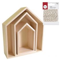 3 Étagères Maison Bois + Ficelle Dorée & Blanche 15 M - Youdoit