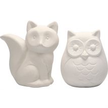 Tirelire, Hibou Et Renard, H : 9 Cm, Blanc, 2 Pièces/ 1 Pq. - CC Hobby