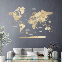 Carte Du Monde En Bois 3d Creatifwood Claire, L (150 X 105 Cm) - Décoration Murale - Creatifwood