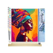 Peinture Par Numéro Figured'art - Dame Africaine Lumineuse - Kit De Loisir Créatif Diy Numéro D'Art Complet - 40x50cm Toile Roulée + Châssis En Bois À