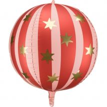 Ballon Aluminium Hélium Rouge Mat Avec Étoiles Dorées Ø50 Cm - PartyDeco