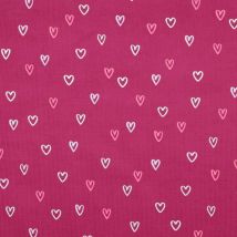 Tissu Velours Milleraies Imprimé Coeurs Roses Sur Fond Rose Fuchsia - Au Mètre - Craftine