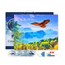 Diamond Painting Broderie Diamant Figured’art 40x50cm Toile Tendue Sur Châssis En Bois - Diamants Carrés - Aigle Et Paysage De Suisse - Figured'Art