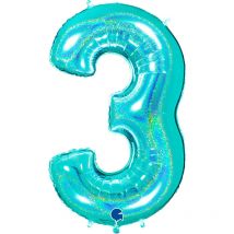 Ballon Géant Chiffre 3 Holographique Tiffany (102 Cm) - Grabo