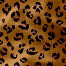 Tissu Double Gaze Imprimé Fauve Violet Sur Fond Marron - Au Mètre - Craftine