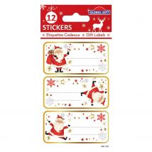 12 Étiquettes Adhésives De Noël - Père Noël Rigolo - Global Gift