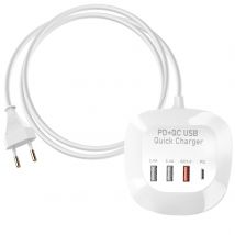 Linq Mini Station De Charge Multiport 3 Usb + Usb-c Compact Câble 1m Blanc