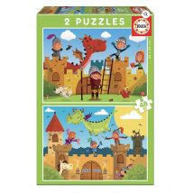 2 Puzzles 48 Pieces Chevaliers Et Dragons - Educa Borras - Vert