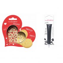Kit Pour Biscuit En Relief Coeur + Stylo Au Chocolat Noir - Scrapcooking