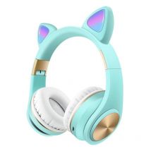 Casque Audio Sans Fil Oreilles De Chat Avec Lumière Effets Colorés Gaming Rose Bleu Yonis - Yonis