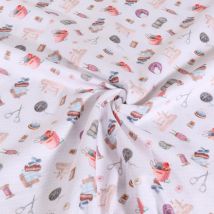 Tissu Popeline De Coton Imprimé Couture Sur Fond Blanc - Au Mètre - Craftine