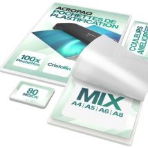 100 Pochettes De Plastification (20 X A4, A5, A6, 40 X A8) 80 Mic- 100 Feuilles De Plastification Différentes Tailles- Bord Arrondi- Acropaq - Acropaq