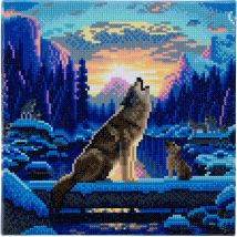 Crystal Art Kit Tableau Broderie Diamant 30x30cm Loup Crépuscule - Diamonds