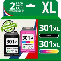 301xl - Pack 2 Cartouches Hp 301 Xl Compatibles Hp Deskjet 2620 2630 - Sans Puce - 123consommables